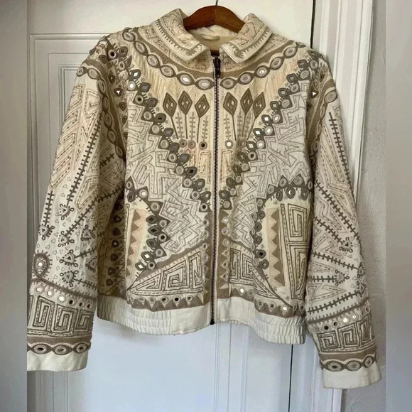 We The Free Embroidered Jacket - Boho Beaded Cotton Zip-Up - size Large - Picture 3 of 14